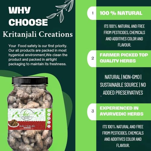 Image of Kritanjali Creations Narkachur Kali Haldi Nar Kachur Curcuma Zerumbet Zedoary Root Black Turmeric Whole Root, Natural Raw Additive-Free, 100% Pure Curcuma Caesia, 100GM
