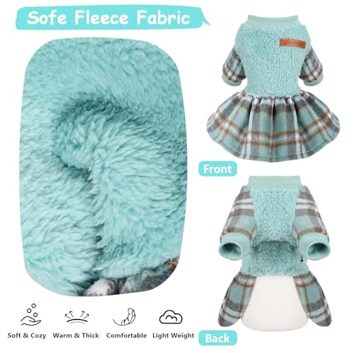 Image of Dog Sweater Dog Winter Clothes for Small Dogs Boy Girl Fall Puppy Dress Warm Fleece Chihuahua Yorkie Teacup Doggie Sweaters Dresses Doggy Sweater for Small Dogs Girl Cat Outfits, Green Plaid, S