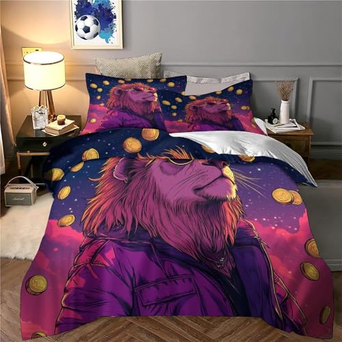 Housse de couette zippée Crypto Lion microfibre résistante effet 3D ultra douce - 6
