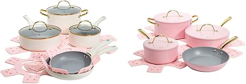 Paris Hilton Epic - Juego de ollas y sartenes antiadherentes, revestimiento antiadherente multicapa, tapas de vidrio templado, juego de 12 ollas y Paris Hilton Epic - Juego de ollas y sartenes antiadherentes, revestimiento antiadherente multicapa, tapas de vidrio templado, juego de 12 ollas y