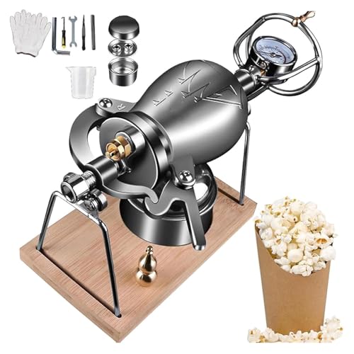 Popcorn Popper, cañón tradicional chino de palomitas de maíz de acero inoxidable con medidor de presión de precisión, mini máquina de aperitivos saludables para el hogar y fiestas, 368 ml
