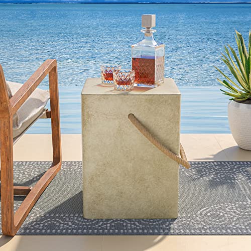 COSIEST Concrete Side Table, Rectangular Outdoor Side Table w Hemp Rope Handles,15''Patio Side Tables End Table, Outdoor Accent Side Table for Garden and Patio, Beige COSIEST Concrete Side Table, Rectangular Outdoor Side Table w Hemp Rope Handles,15''Patio Side Tables End Table, Outdoor Accent Side Table for Garden and Patio, Beige