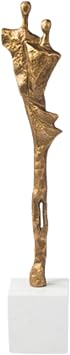 Giacometti Inspired Abstract Couple Sculpture Handcrafted Cast Metal Statue on Marble Base Modern Slender Human Figures for Home, Office, or Gallery Display H17 in Gold