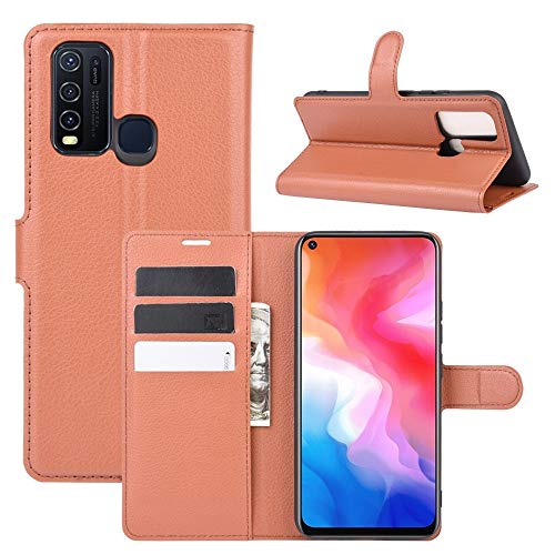 Jiangym Vivo Cases for Vivo Y50/Y30 Litchi Texture Horizontal Flip Protective Case with Holder & Card Slots & Wallet Vivo Cases (Color : Brown)