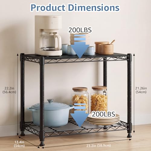 Image of DUMOS 2-Tier Metal Wire Storage Shelves, Adjustable Standing Storage Rack Shelf, Heavy Duty Steel Shelving Unit Organizers for Kitchen Bathroom Pantry Garage, 23.1 inch Wx13.1 Dx22.1 H, Black