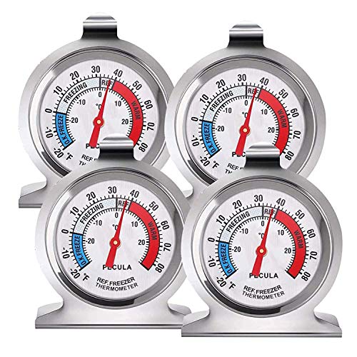 4PACK Refrigerator Thermometer -30-30 deg C/-20-80 deg F, Classic Fridge Thermometer Large Dial with Red Indicator Thermometer for Freezer Refrigerator Cooler