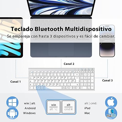iClever Teclado Bluetooth BK10 Für iPad, iPhone, Mac - Stabile Verbindung, Ergonomisches Numpad, Carbonfree Certified, M