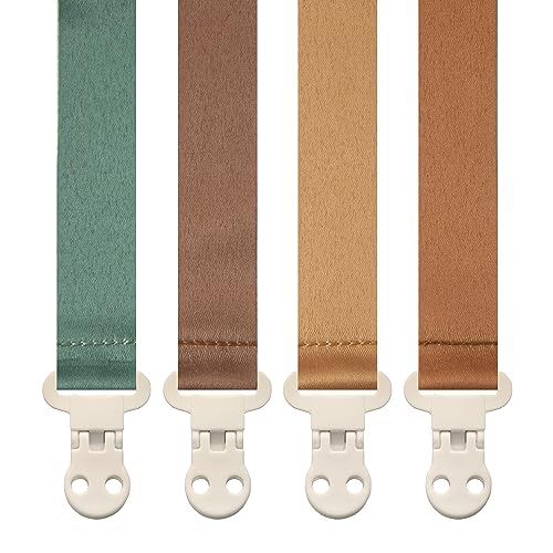 Image of Stadela Baby Pacifier Clip Holder - Girl or Boy Unisex 4 Pack Gift Set – Boho Modern Neutral Solid Colors (Parker)