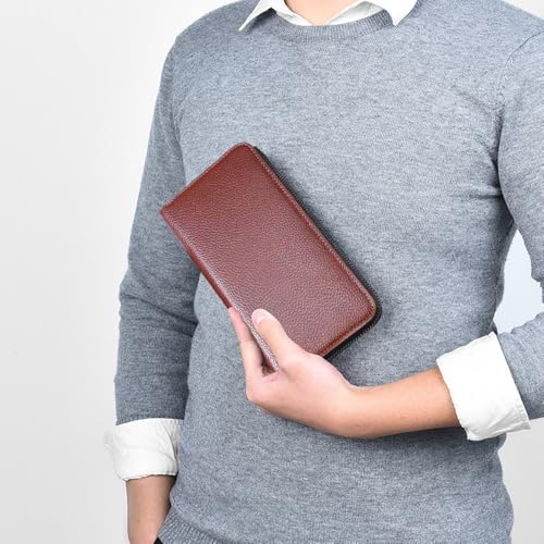 Long Casual Men's Wallet Zipper Section, Ticket Holder Coin Wallet Large Capacity - Light Brown3
