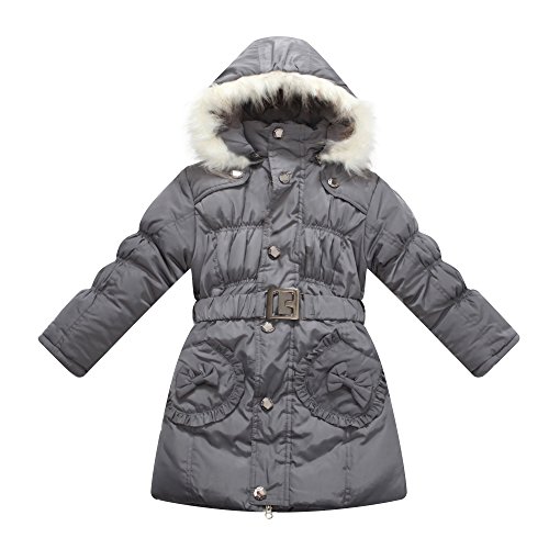 Richie House Big Girls' Padded Winter Jacket with Belt and Faux Fur Hood RH07843