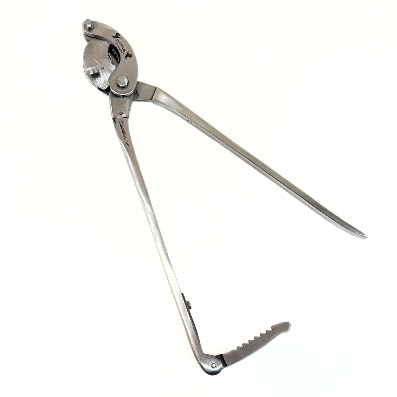 Serra Emasculator Straight Handle with Gold Ratchet Triple Crush 14" Stainless Steel Veterinary