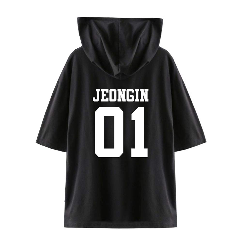 Maisley Jeon_black Hooded Tshirt Kpop Yellow Wood Short-Sleeved Changbin Hyunjin Felix Seungmin Jeongin Jisung Minho Woojin Bangchan Tee Shirt Fashion Wild Color Matching Straykids New Casual T-Shirt