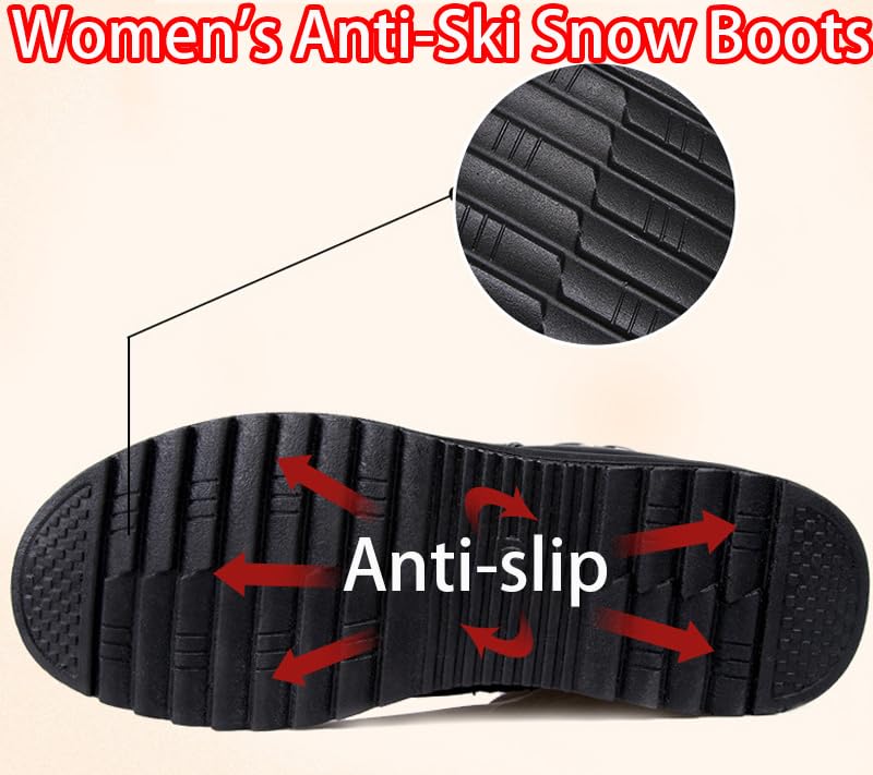 Women's Metal Buckle Genuine Leather Wool Orthopedic Boots,Winter Warm Slip On Fur Lined Snow Boots with Side Zipper3