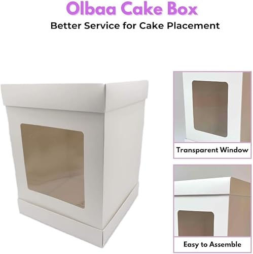 Miniatura 3 de Olbaa Cajas para pasteles de 10 x 10 x 20 pulgadas de alto con ventana, cajas blancas resistentes para pasteles, pasteles de boda y postres,