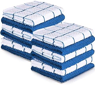 Sunshine Comforts Terry Tea Towel Packs (Blue) - Professional Grade Essential Dish Cloths Kitchen Restaurant Bar Glass (12, 40 x 70 cm)