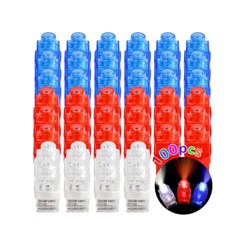 Mikulala 100pcs Independence Day Party Favors, LED Finger Lights for Kids, Glow in the Dark 4th of July Party Supplies, Patriotic Goodie Bag Stuffers Classroom Prizes, Carnival Concert Accessories