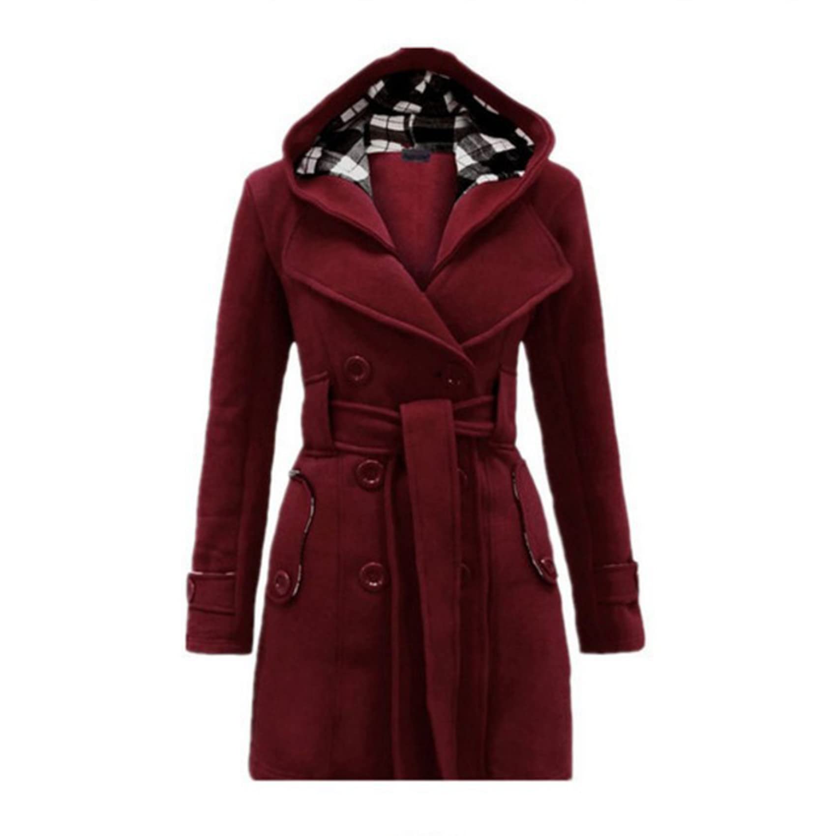 Cappotto da Donna in Lana con Cappuccio E Cintura in Stile Nuovo Stile Doppiopetto