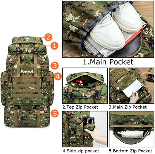 KSIBNW 80L Hiking Backpack ,Water Resistant Outdoor Camping Backpack Military Tactical Rucksack ,Large Capacity Travel Daypack Molle Rucksack for Men and Women Black