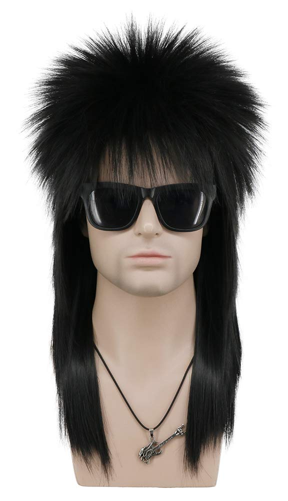 VGbeaty Men and Women Long Straight Wig 70s 80s Rocker Punk Rock Disco Mullet Wig (Black) VGbeaty Men and Women Long Straight Wig 70s 80s Rocker Punk Rock Disco Mullet Wig (Black)