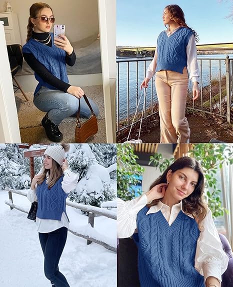 Sweater Vest for Women V Neck Sleeveless Knit Solid Casual Ribbed Preppy Pullover Tops - Image 2