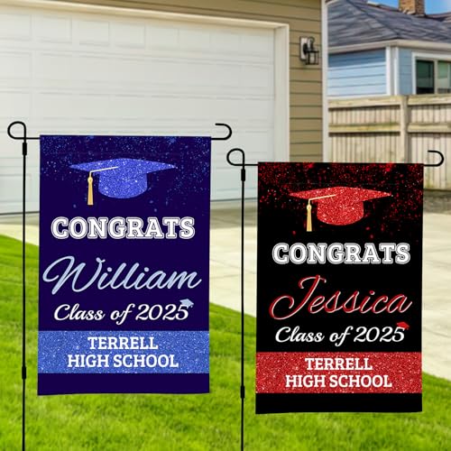 Personalized Graduation Garden Flag Gifts Custom Class of 2025 Graduation Senior Yard Sign with Name and School Name Customized Outdoor Graduate Flags Banner Party Decorations