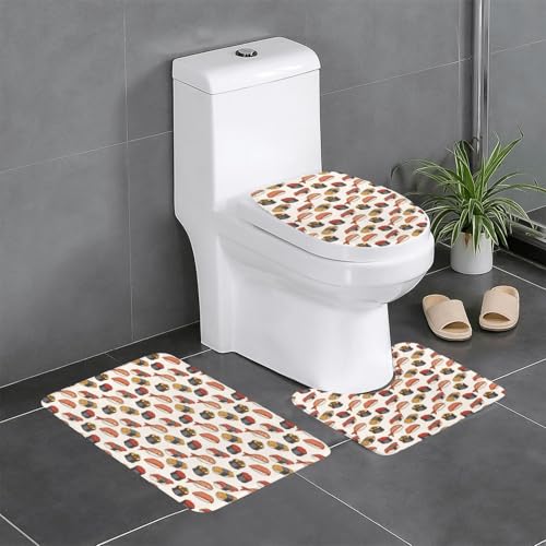 寿司柄 すし トイレマット 3点セット フタカバー 浴室足ふきマット 吸水 速乾 滑り止め 抗菌 防臭 洗える ふわふわ プレゼント 40x60cm