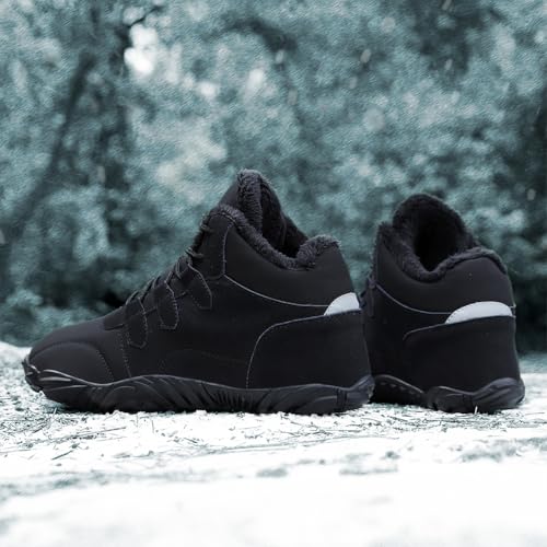 Image of Hike Winter Footwear Barefoot Boots Mens Womens, Waterproof Winter Snow Boots, Warm Ankle Booties, Wide Toe Barefoot Hiking Boots, Non-Slip Zero Drop Sole Hike Shoes for Hiking Walking Outdoor