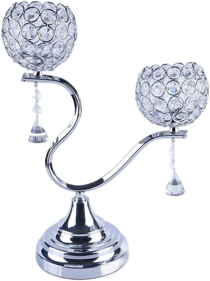 2 Arms Crystal Candle Lantern Romantic Wedding Table Centerpieces Candleabra Home Votive Candle Holder Decoration(D)