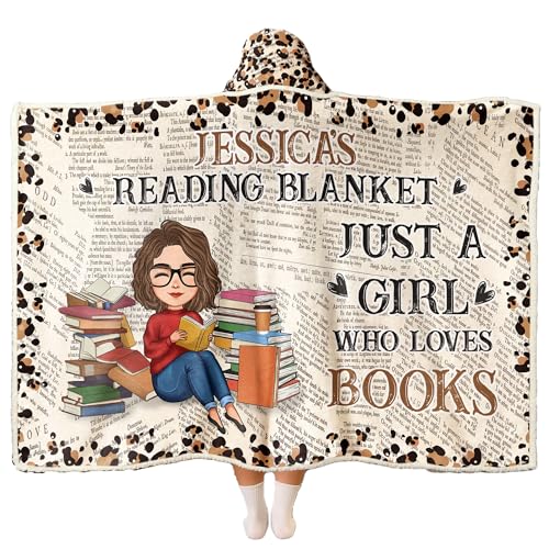 Macorner Personalized Wearable Hooded Blanket, Book Lovers Gifts for Reading Lover Bookish, Literary Gift Ideas, Bookworm Gifts
