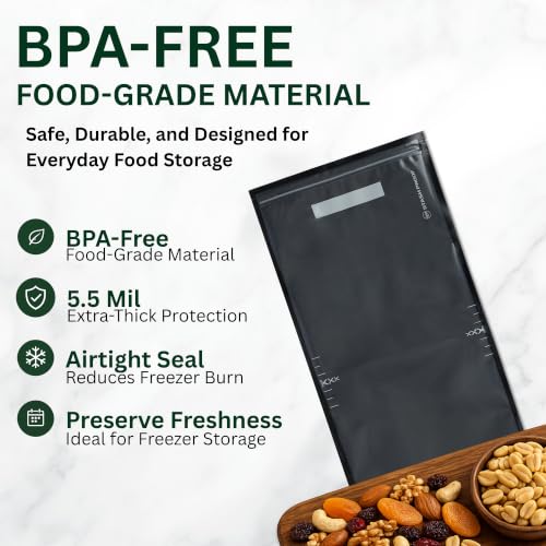 Image of Resealable Vacuum Seal Zipper Bags 11 inch x 24 inch (50 Count) 5.5 Mil (Black & Clear) Precut BPA Free Heavy-Duty Commercial Grade Reclosable Bag, Sous Vide, Meal Prep, Freezer Storage & Food Preservation