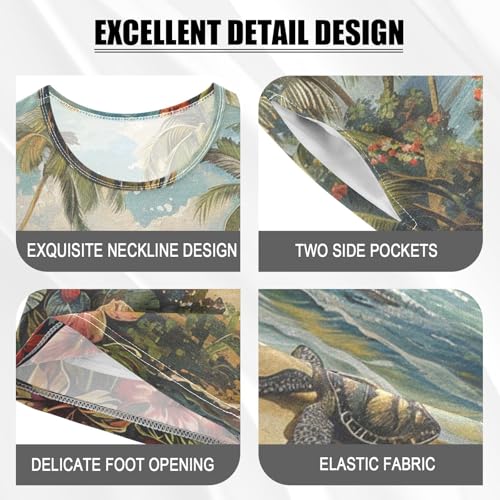 ALAZA Hawaian Palm Trees Flowers Turtles Pajama Set Short Sleeve Sleepwear Soft Lounge Nightwear4