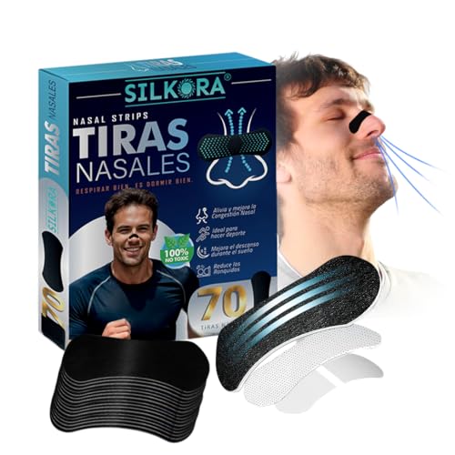 SILKORA® PACK PRO 70 Tiras Nasales Antironquidos Deportivas – Para Dormir | Alivia la Congestión Nasal y Mejora la Respiración al Instante | Reduce Ronquidos | Nasal Strips