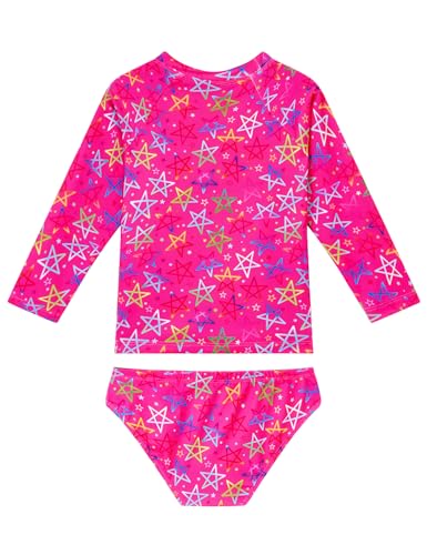Image of Snowheart Bathing Suits for Girls Size 9-10 Years Old Rose Red Stars Long Sleeve Quick Dry Swimsuits