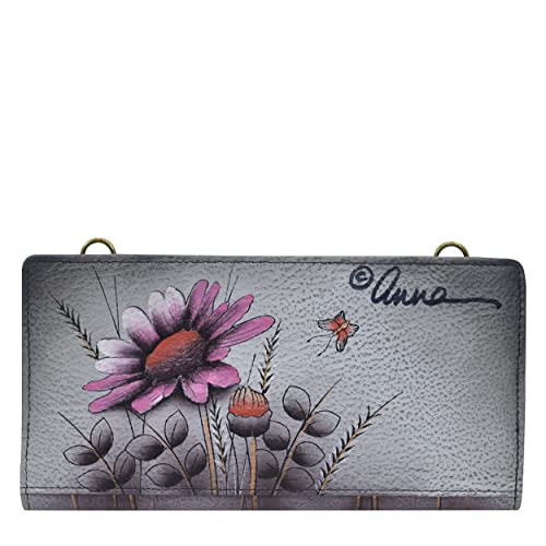 Anna by Anuschka Women's Hand-Painted Leather Bi-Fold Wallet with Strap, Wild Meadow3