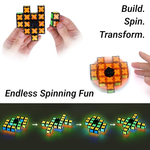 TOSY Magnet Fidget Spinner Glow – 16 Blocks, 3in1 Toy: Transformable Fidget Spinner, Infinity/Puzzle Cube, Easter Birthday Gift for Kids/Adults, Glowing STEM Sensory Stress Relief