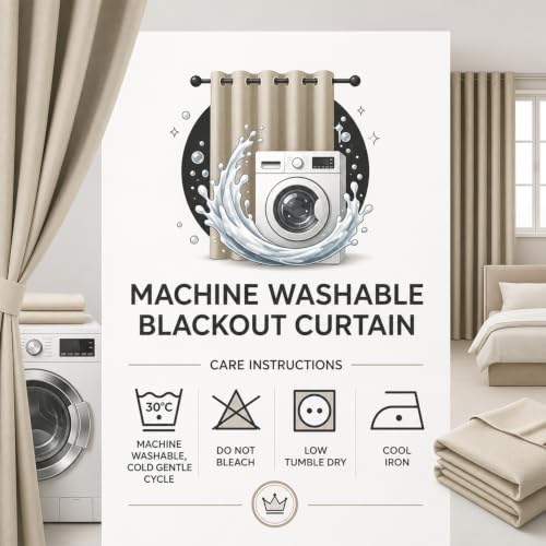 Image of Blackout Window Curtains, 100% Room Darkening | 5 Feet |Set of 2| Faux Silk Drapes| Thermal Insulated & Noise Reducing for Living Room and Bedroom|115cmx150cm, Color- Cream