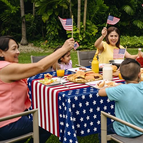Image of 3 Pack Plastic 4th of July Tablecloths, Patriotic USA Flag Party Supplies | 108 inch X 54 inch 4th of July Decoration, Disposable Red White Blue USA Flag Tablecover, Waterproof Independence Decor for USA Party