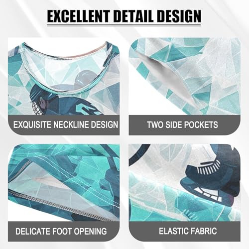 ALAZA Color Ice Hockey Player Pajamas Set Short Sleeve Cotton Sleepwear Summer Pjs 2 Piece 5-14Y4