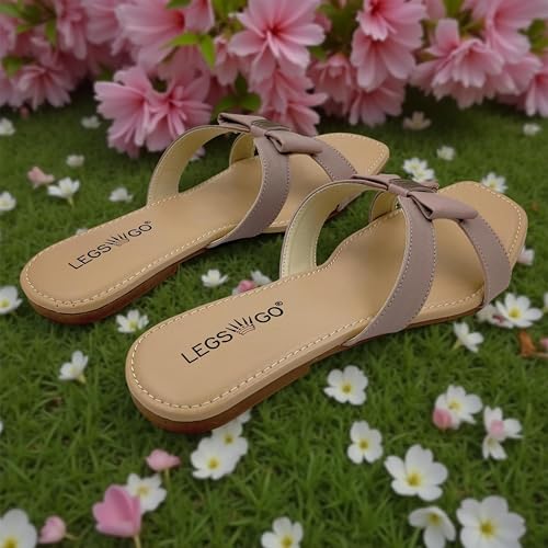 Image of Women's Bow Detail Flat Sandals | Stylish Slip-On Casual Sandals with Cross-Strap Design for Everyday Wear