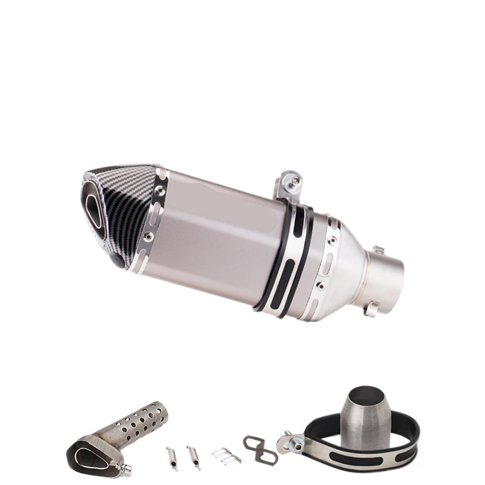 Uitlaat Trim Uniwersalny motocykl 51mm rura wydechowa tłumik z włókna węglowego db zabójca długość 300mm/370mm/470mm wielokolorowy(Length300mm silvery)