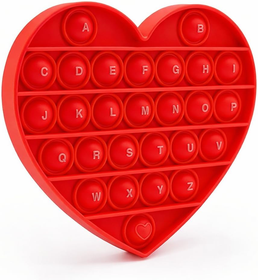 Fidget Sensory Toy for Girls Toddlers, Alphabet Embossed Red Heart Pop Bubble, Calming & Educational Toy for Focus and Fine Motor Skills, Autism & ADHD Support. Valentines, Xmas, Birthday Party Gift