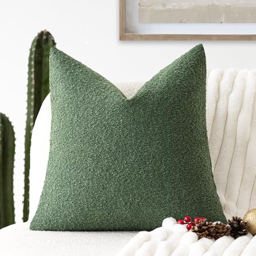 Image of Foindtower Textured Boucle Throw Pillow Covers Accent Solid Pillow Cases Cozy Soft Decorative Couch Cushion Case for Chair Sofa Bedroom Living Room Home Decor, 18 x 18 Inch,Hunter Green