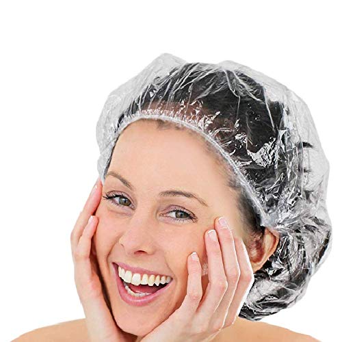 Disposable Shower Caps,200 Pcs Larger and Thicker Plastic Waterproof elastic bathing hair cap Bath Shower Hair Caps for Women Spa, Home Use, Portable Travel, Hotel and Hair Salon