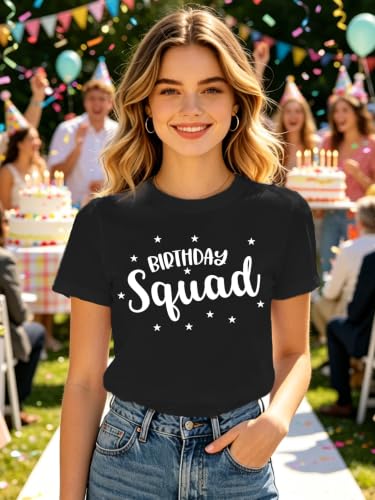 Image of Birthday Shirts Women Happy Birthday Queen and Squad Tee Tops