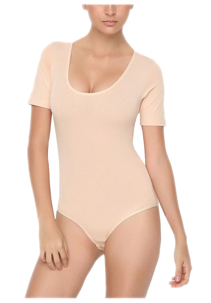 elegance1234 Girl`s Cotton Round Neck Half Sleeve Leotard/Bodysuits Dance/Gym/Ballet Sports Colours & Sizes(ref:3335) (L-UK14(40), TAN)
