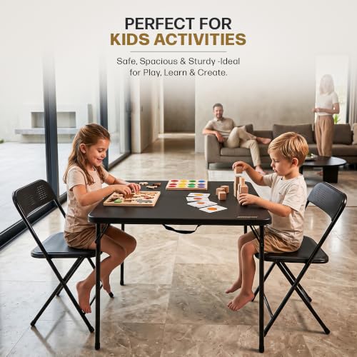 Image of DROGO Azura Foldable Dining Table Set of 4 Chairs for Home | Waterproof PP Tabletop with Metal Frame | Lightweight & Skidproof | Portable Picnic Table for Home, Garden, Camping, Outdoor (Black)