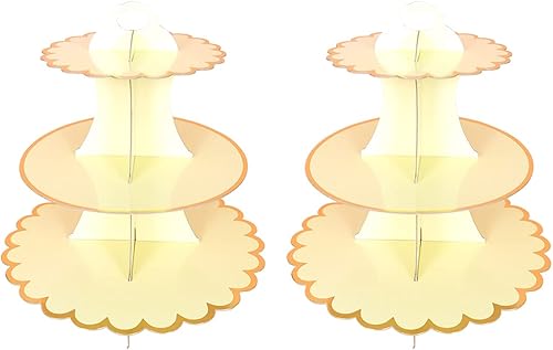 Miniatura 8 de Paquete de 2 soportes de cartón para tartas, 3 niveles de papel para postres redondos para cupcakes, soporte de repostería desechable