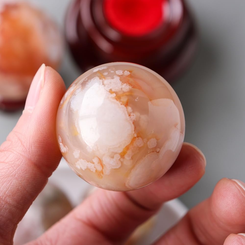 Cristal naturel brut Boule de cristal d'agate de cerise naturelle, sphère de Quartz Reiki, spécimens de pierres précieuses artisanales, boule d'agate de fleur polie, décoration de maison ( Size : 4-5c