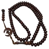 Islam Prayer Tasbih 99 Beads AMN-303 Muslim 8 mm. Rosary Bead Moon Star Decorated Tassels Haj Eid Ramadan Gift (Brown)