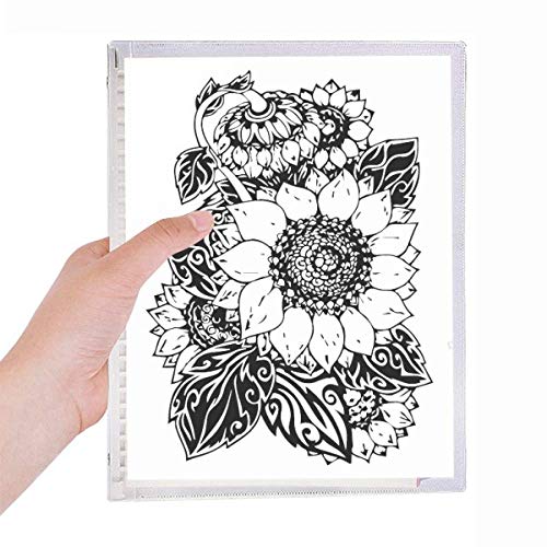 Cahier de fleurs tournesol noir blanc reliure spirale bloc-notes
